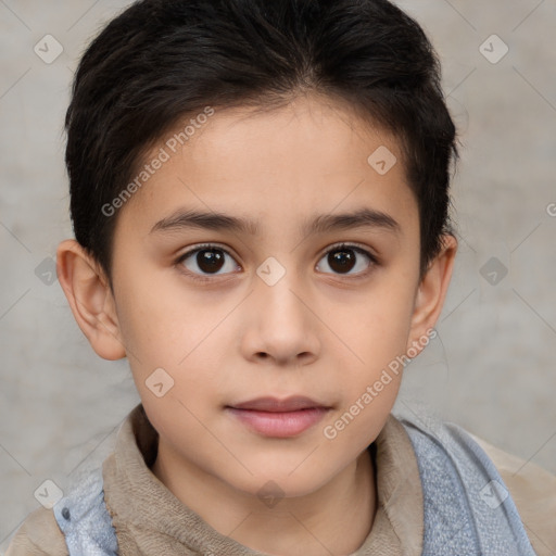 Neutral white child female with short  brown hair and brown eyes