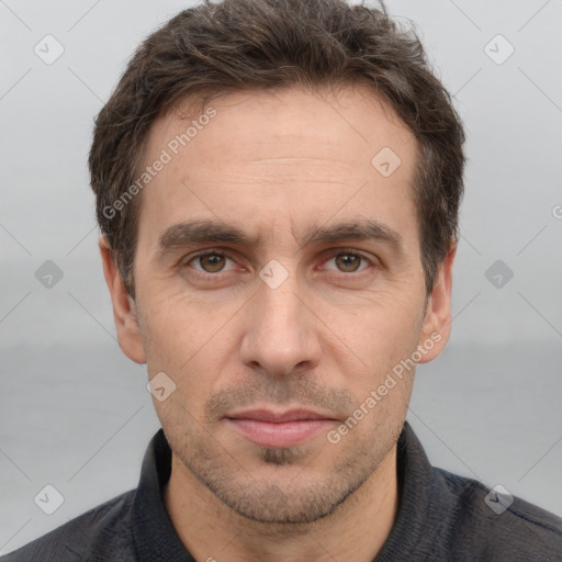 Neutral white adult male with short  brown hair and brown eyes