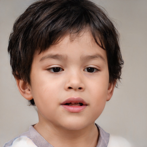 Neutral asian child male with short  brown hair and brown eyes