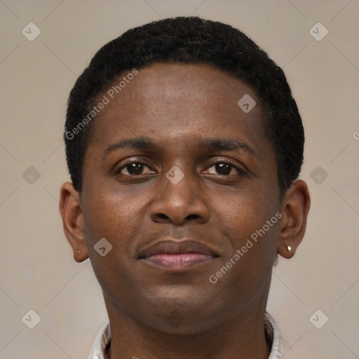 Neutral black young-adult male with short  brown hair and brown eyes