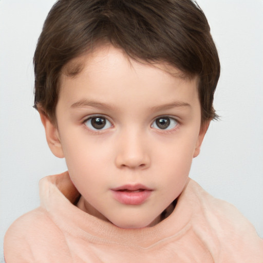 Neutral white child female with short  brown hair and brown eyes