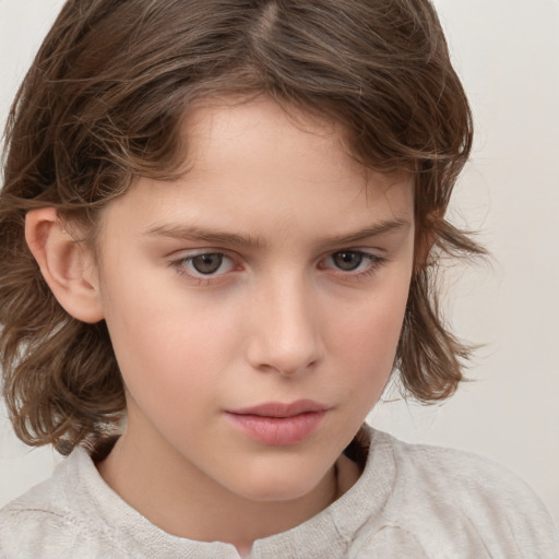 Neutral white child female with medium  brown hair and brown eyes