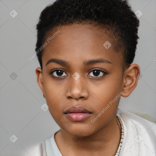 Neutral black young-adult female with short  brown hair and brown eyes