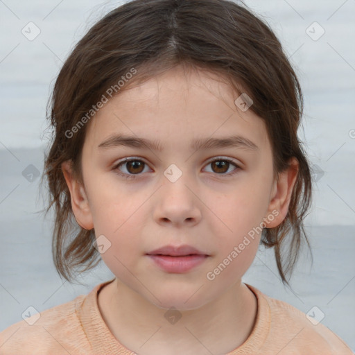 Neutral white child female with medium  brown hair and brown eyes