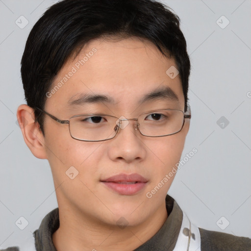 Neutral asian young-adult male with short  brown hair and brown eyes