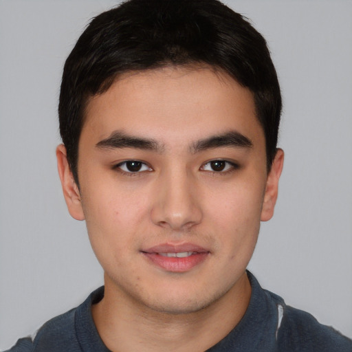 Neutral asian young-adult male with short  brown hair and brown eyes