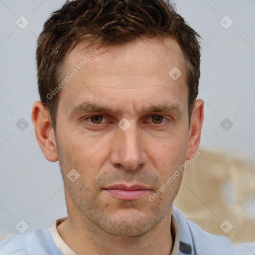 Neutral white adult male with short  brown hair and brown eyes