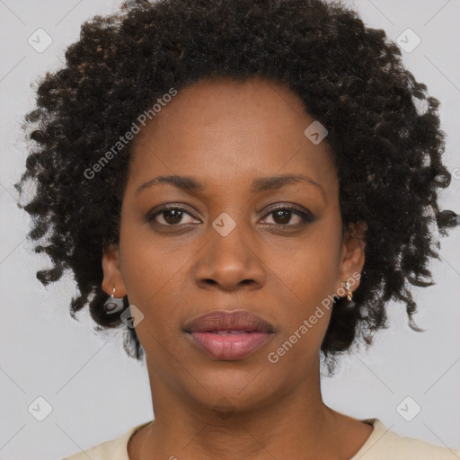 Neutral black young-adult female with short  brown hair and brown eyes