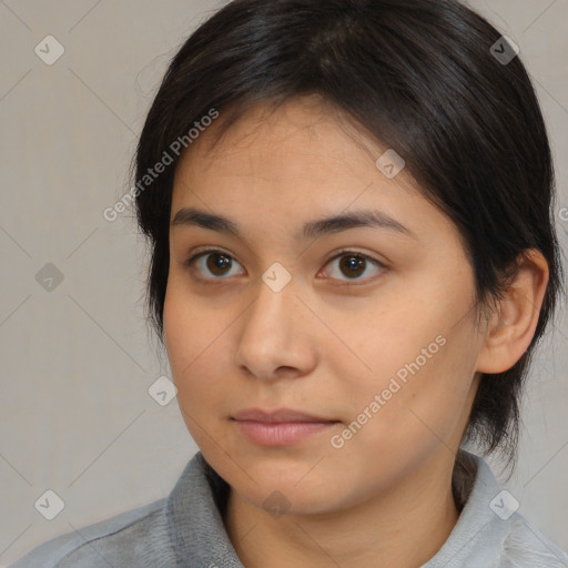 Neutral asian young-adult female with medium  brown hair and brown eyes