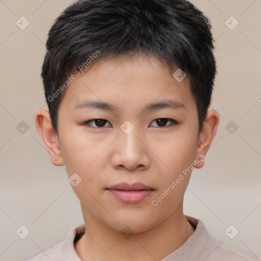 Neutral asian child male with short  brown hair and brown eyes