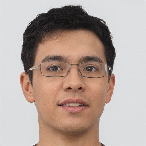 Neutral asian young-adult male with short  brown hair and brown eyes