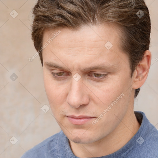 Neutral white adult male with short  brown hair and brown eyes