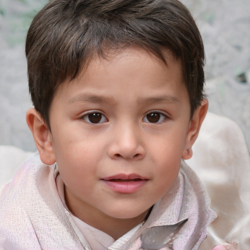 Joyful white child male with short  brown hair and brown eyes