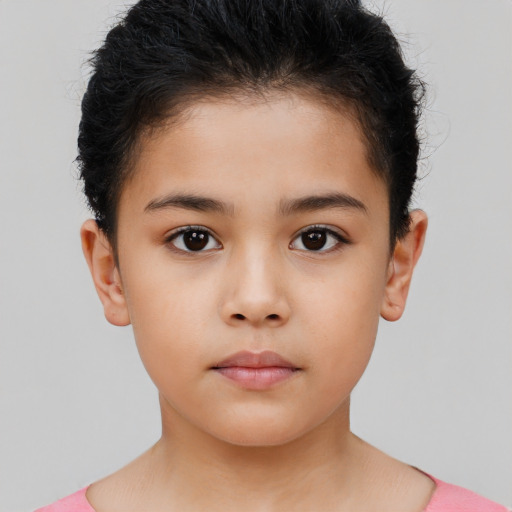 Neutral white child female with short  brown hair and brown eyes