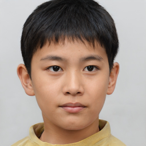 Neutral asian child male with short  brown hair and brown eyes