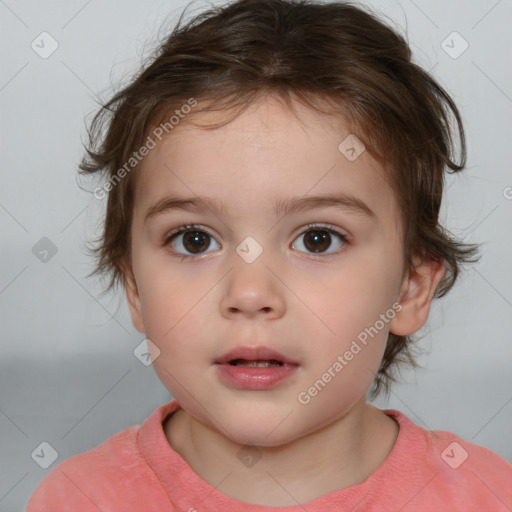 Neutral white child female with medium  brown hair and brown eyes