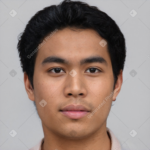 Neutral asian young-adult male with short  black hair and brown eyes