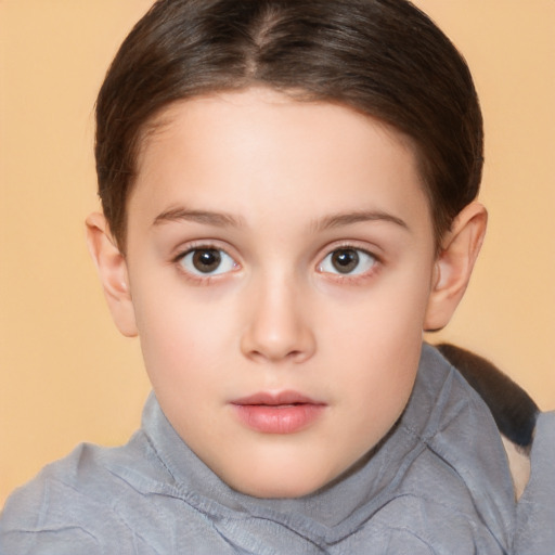 Neutral white child female with short  brown hair and brown eyes