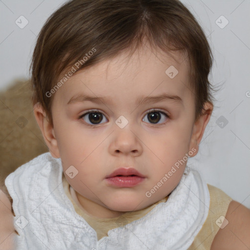 Neutral white child female with short  brown hair and brown eyes