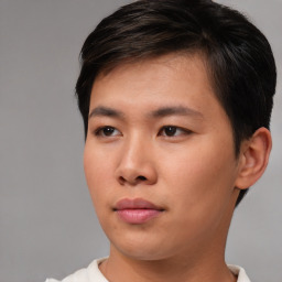 Neutral asian young-adult male with short  brown hair and brown eyes