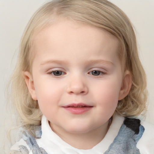 Neutral white child female with medium  brown hair and blue eyes