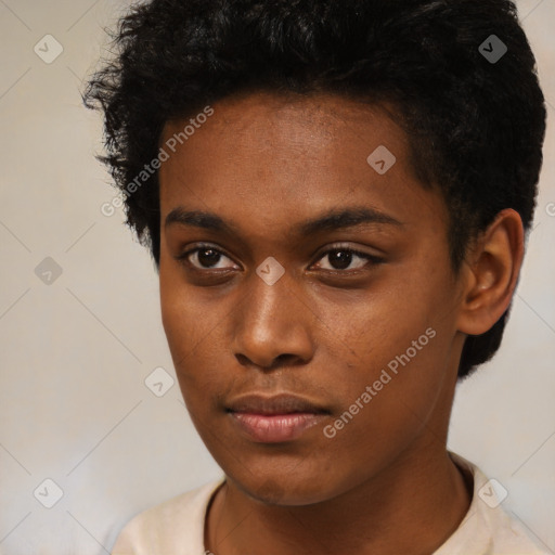 Neutral black young-adult male with short  brown hair and brown eyes