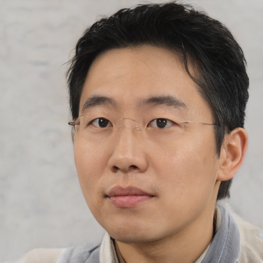 Neutral asian young-adult male with short  brown hair and brown eyes