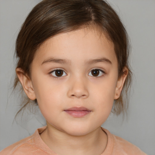 Neutral white child female with medium  brown hair and brown eyes