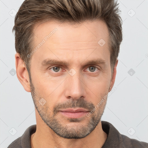 Neutral white adult male with short  brown hair and brown eyes