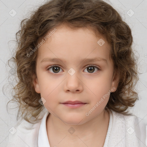 Neutral white child female with medium  brown hair and brown eyes