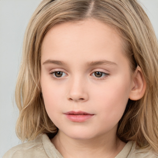 Neutral white child female with long  brown hair and brown eyes