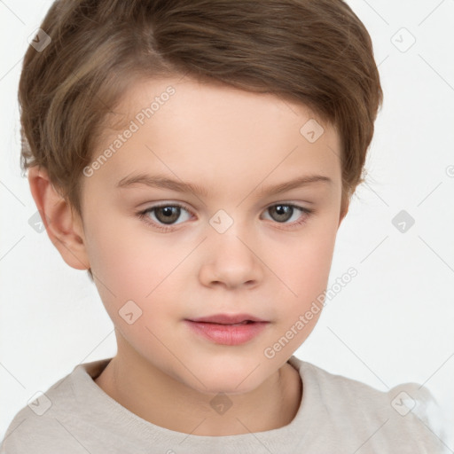 Neutral white child female with short  brown hair and brown eyes