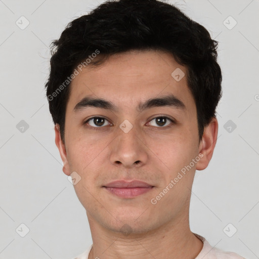 Neutral asian young-adult male with short  black hair and brown eyes