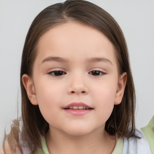 Neutral white child female with medium  brown hair and brown eyes