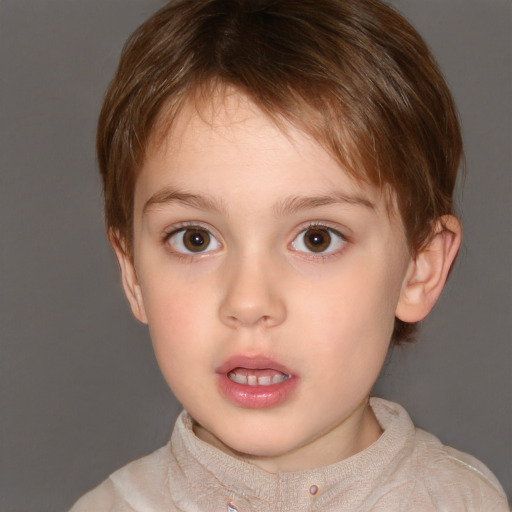 Neutral white child female with short  brown hair and blue eyes