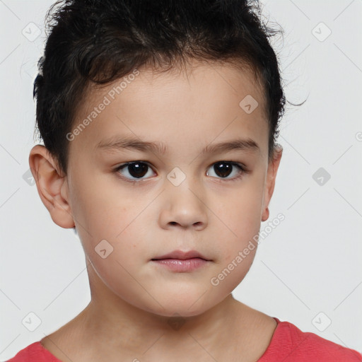 Neutral white child female with short  brown hair and brown eyes