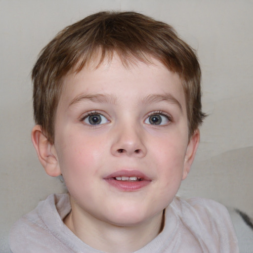 Neutral white child male with short  brown hair and blue eyes