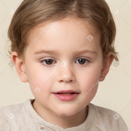 Neutral white child female with short  brown hair and brown eyes