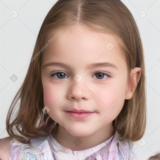 Neutral white child female with medium  brown hair and brown eyes