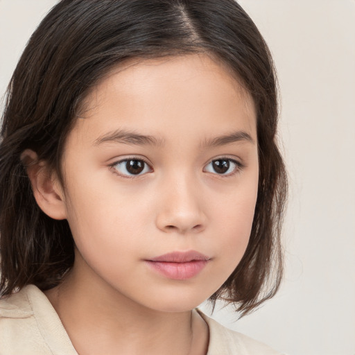 Neutral white child female with medium  brown hair and brown eyes