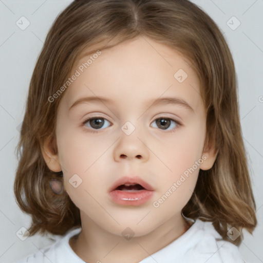 Neutral white child female with medium  brown hair and brown eyes