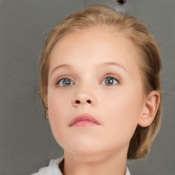 Neutral white child female with medium  brown hair and grey eyes