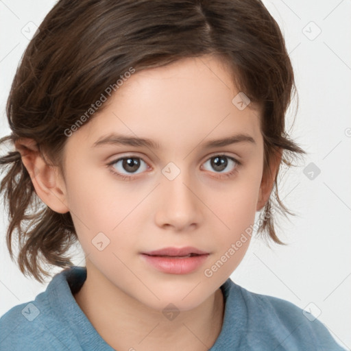 Neutral white child female with medium  brown hair and brown eyes