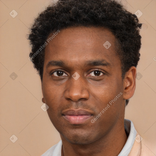 Neutral black young-adult male with short  brown hair and brown eyes