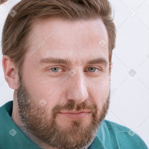 Neutral white young-adult male with short  brown hair and grey eyes