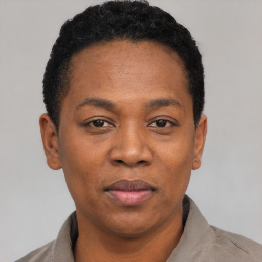 Neutral black adult male with short  black hair and brown eyes