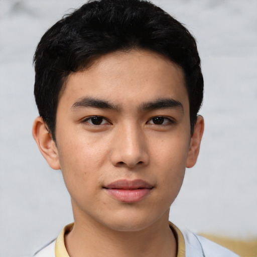 Neutral asian young-adult male with short  black hair and brown eyes