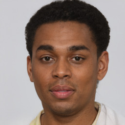 Neutral black young-adult male with short  brown hair and brown eyes