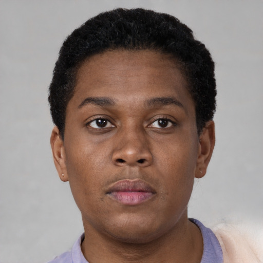 Neutral black young-adult male with short  brown hair and brown eyes