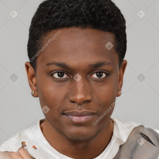 Neutral black young-adult male with short  brown hair and brown eyes